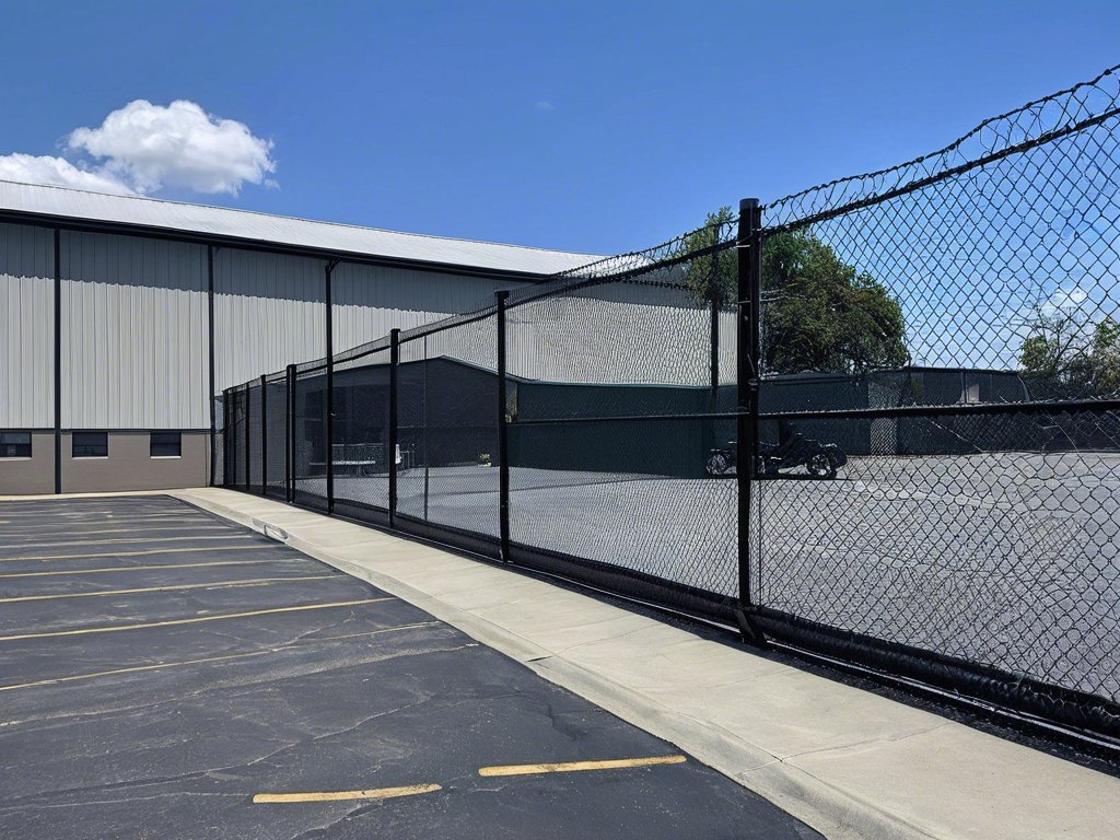 Commercial fencing securing a business lot